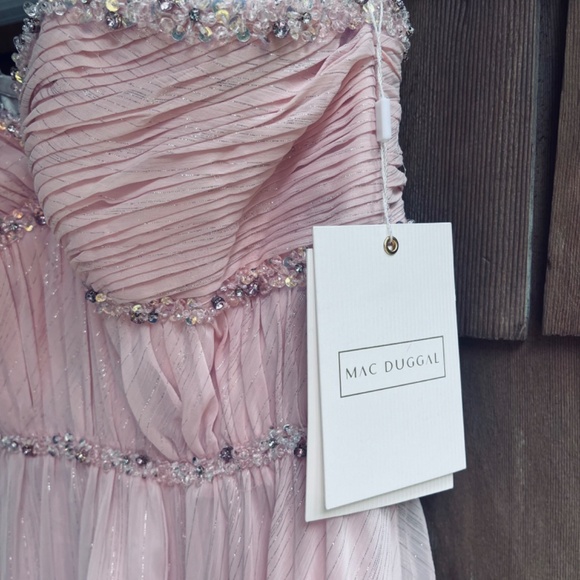 MAC DUGGAL 10 Beaded Ruffle High Low Gown Pink Sleeveless Chiffon 68096 - Picture 8 of 15